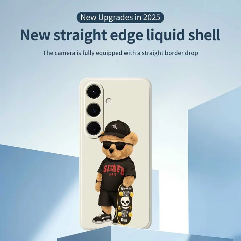 For Samsung Galaxy S25+ Case Cool Bear Pattern Printing Straight Edge TPU Phone Back Cover - Beige