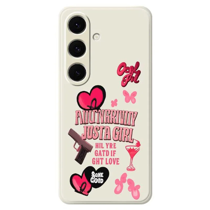 For Samsung Galaxy S25+ Case Pink Elements Pattern Printing Straight Edge TPU Phone Back Cover - Beige