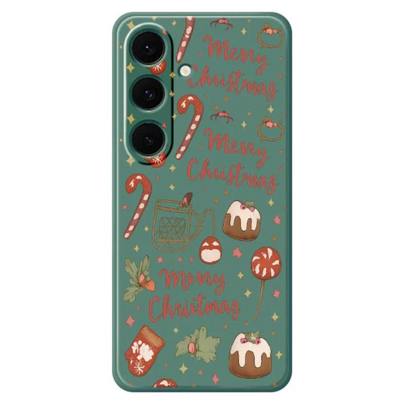 For Samsung Galaxy S25+ Case Merry Christmas Pattern Printing Straight Edge TPU Phone Back Cover - Green