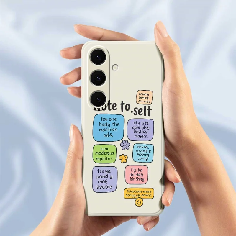 For Samsung Galaxy S25+ Case Colored Sticky Notes Pattern Printing Straight Edge TPU Phone Back Cover - Beige