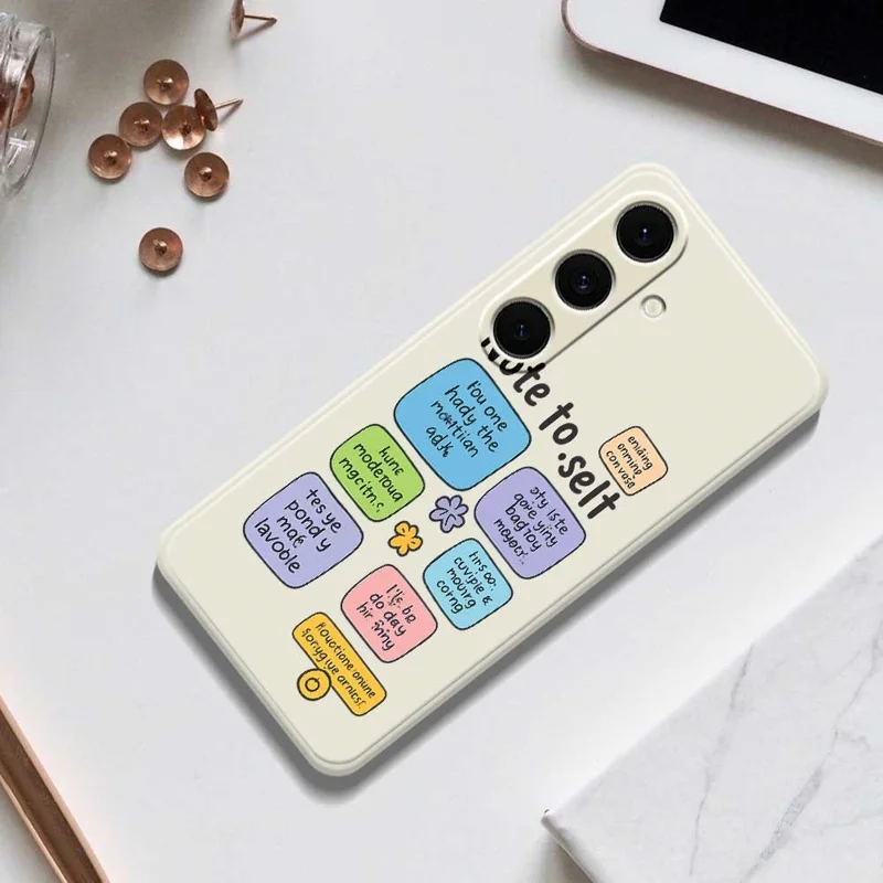 For Samsung Galaxy S25+ Case Colored Sticky Notes Pattern Printing Straight Edge TPU Phone Back Cover - Beige