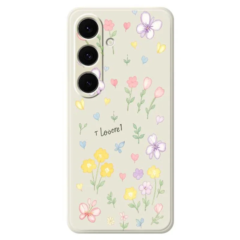 For Samsung Galaxy S25+ Case Small Flowers Pattern Printing Straight Edge TPU Phone Back Cover - Beige