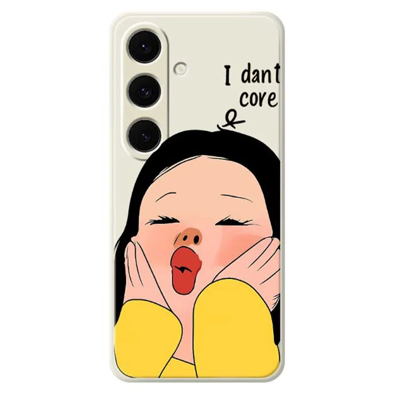 For Samsung Galaxy S25+ Case Girl Holding Face Pattern Printing Straight Edge TPU Phone Back Cover - Beige