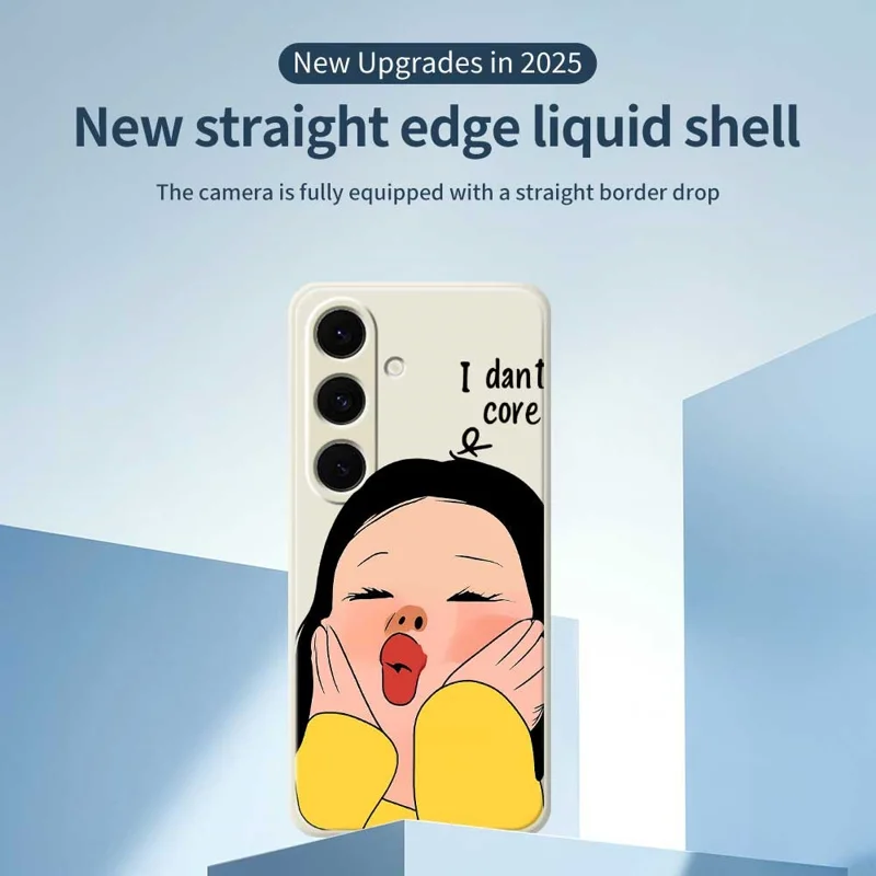 For Samsung Galaxy S25+ Case Girl Holding Face Pattern Printing Straight Edge TPU Phone Back Cover - Beige