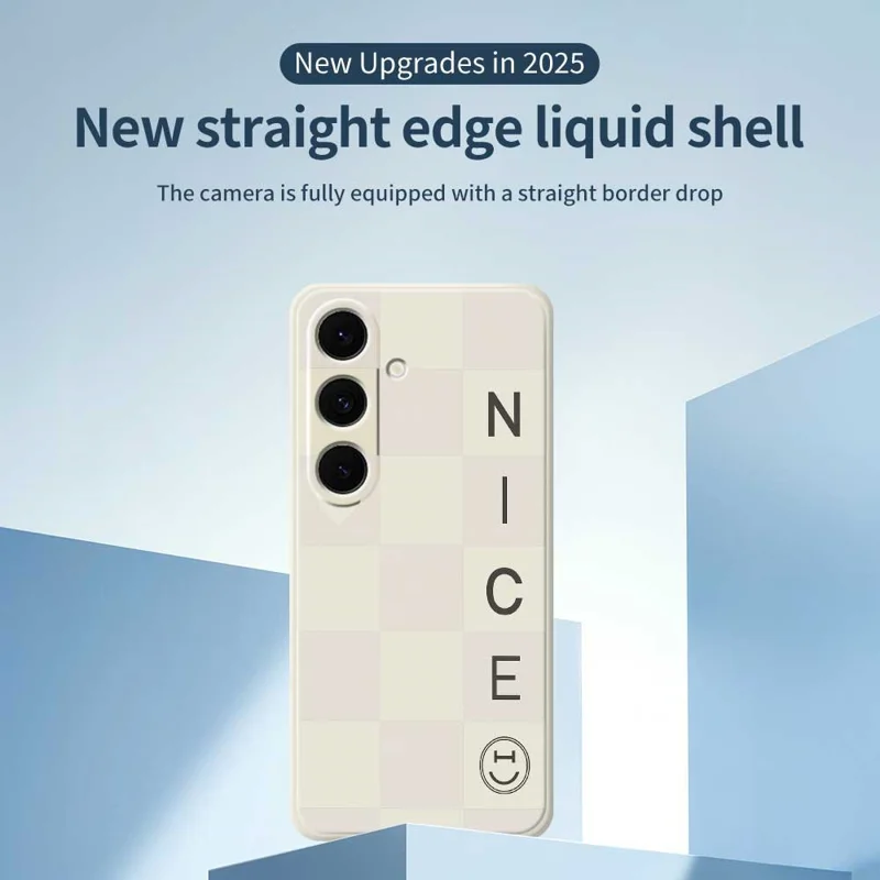 For Samsung Galaxy S25+ Case Grids Pattern Printing Straight Edge TPU Phone Back Cover - Beige