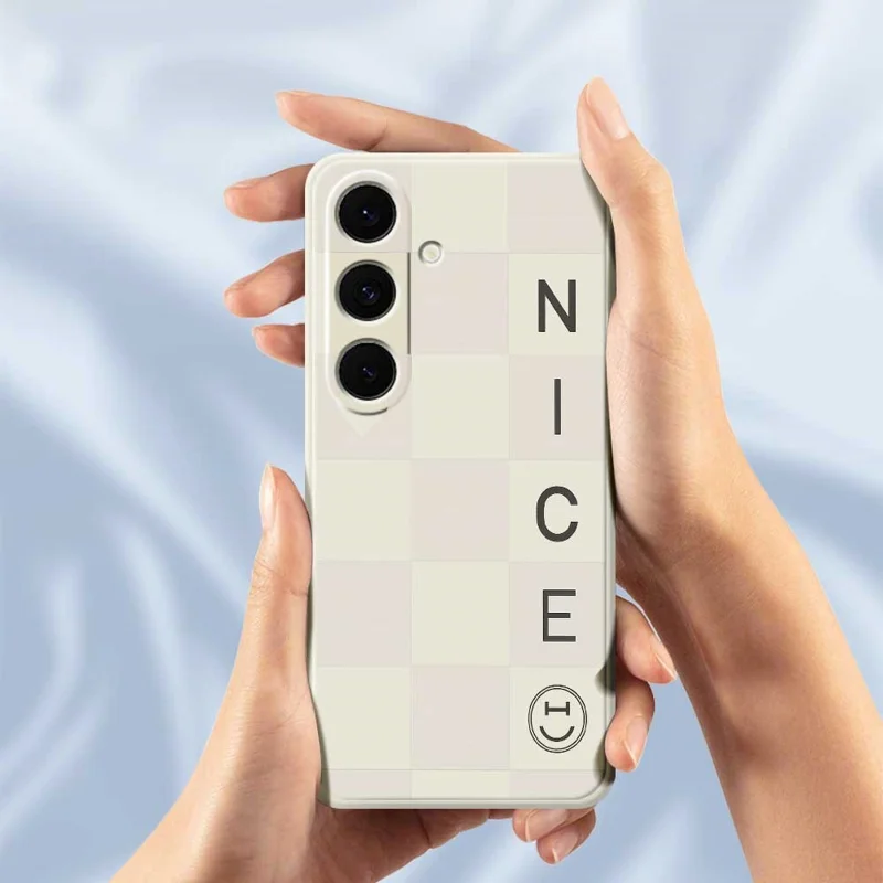 For Samsung Galaxy S25+ Case Grids Pattern Printing Straight Edge TPU Phone Back Cover - Beige