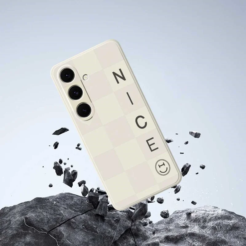 For Samsung Galaxy S25+ Case Grids Pattern Printing Straight Edge TPU Phone Back Cover - Beige