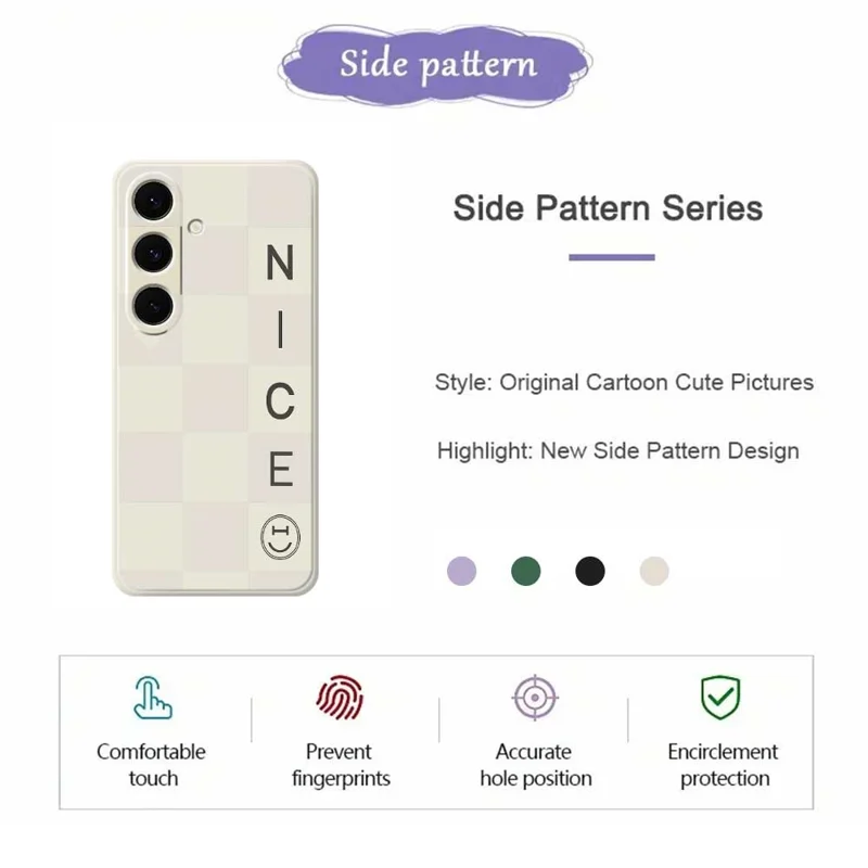 For Samsung Galaxy S25+ Case Grids Pattern Printing Straight Edge TPU Phone Back Cover - Beige