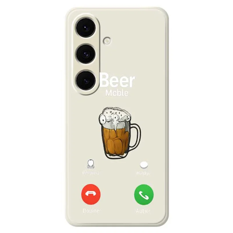 For Samsung Galaxy S25+ Case Beer Pattern Printing Straight Edge TPU Phone Back Cover - Beige