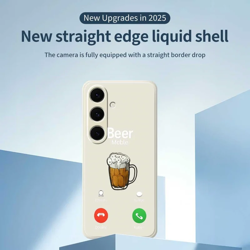 For Samsung Galaxy S25+ Case Beer Pattern Printing Straight Edge TPU Phone Back Cover - Beige