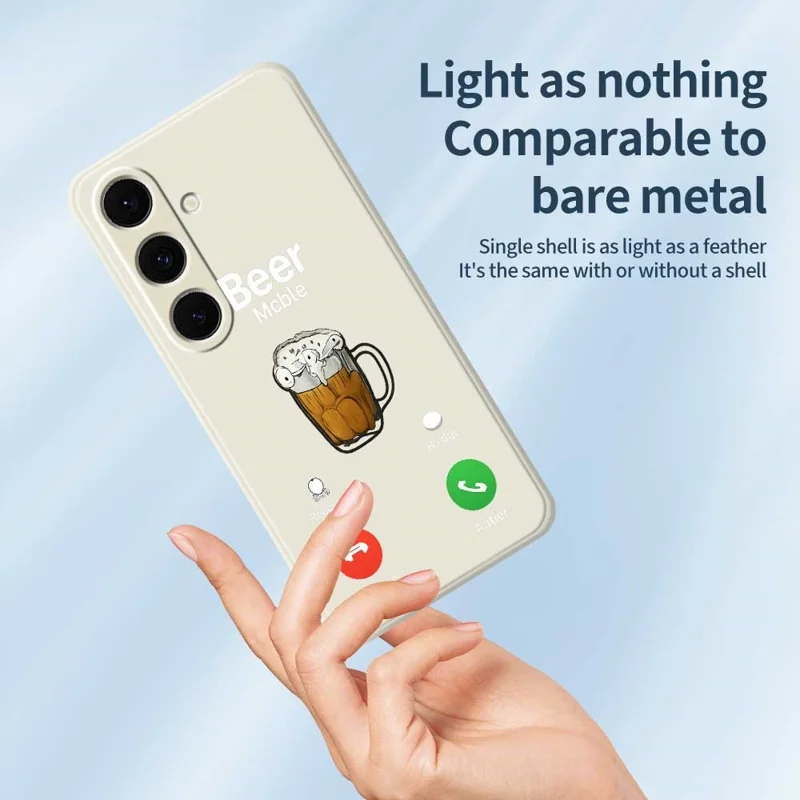 For Samsung Galaxy S25+ Case Beer Pattern Printing Straight Edge TPU Phone Back Cover - Beige