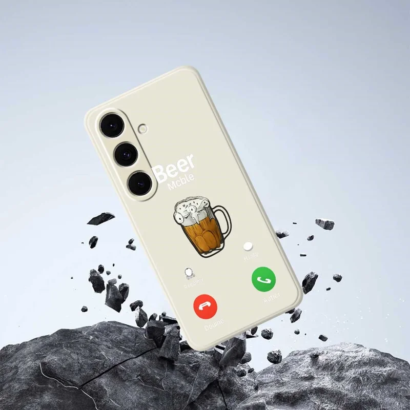 For Samsung Galaxy S25+ Case Beer Pattern Printing Straight Edge TPU Phone Back Cover - Beige