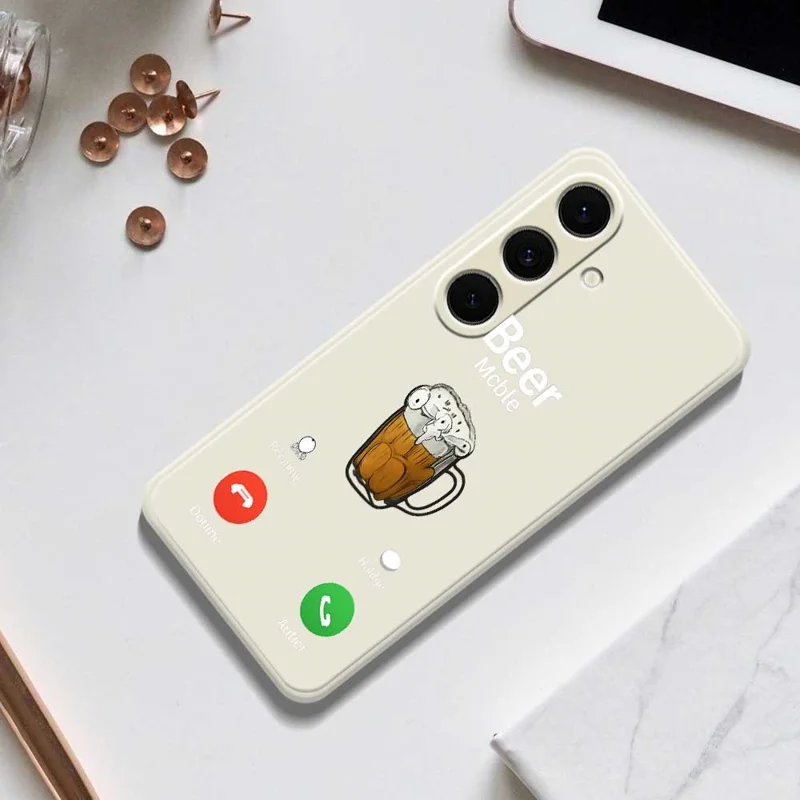 For Samsung Galaxy S25+ Case Beer Pattern Printing Straight Edge TPU Phone Back Cover - Beige