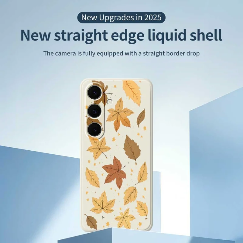 For Samsung Galaxy S25+ Case Maple Leaves Pattern Printing Straight Edge TPU Phone Back Cover - Beige