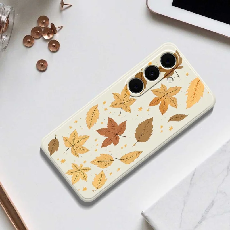 For Samsung Galaxy S25+ Case Maple Leaves Pattern Printing Straight Edge TPU Phone Back Cover - Beige