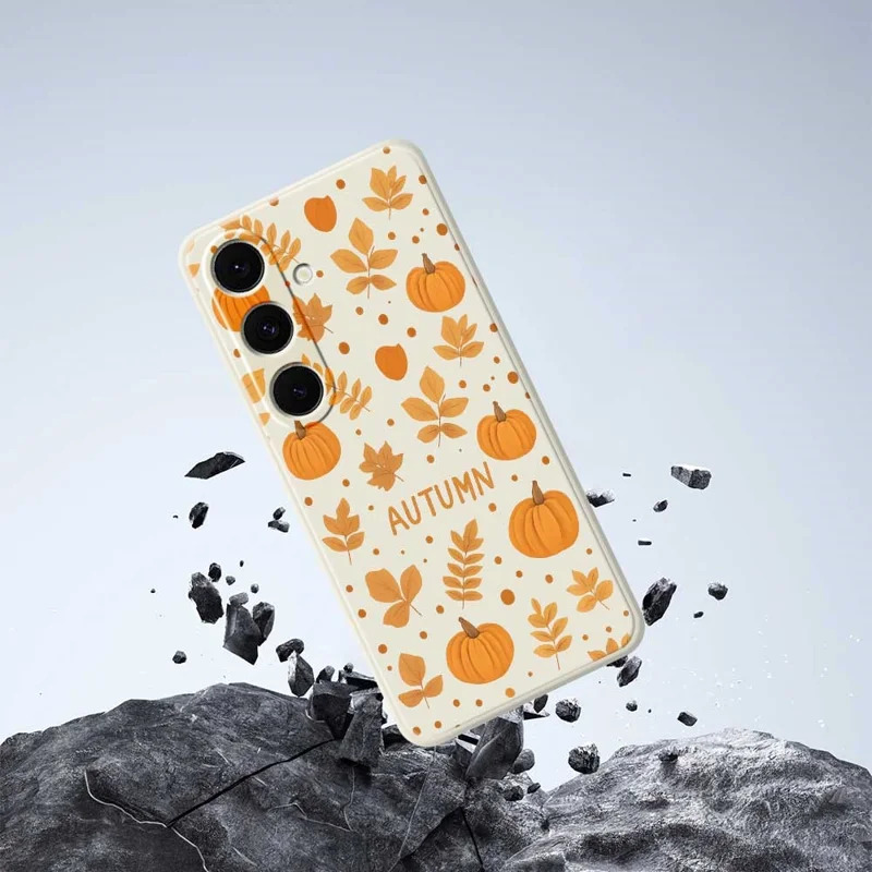 For Samsung Galaxy S25+ Case Autumn Theme Pattern Printing Straight Edge TPU Phone Back Cover - Beige