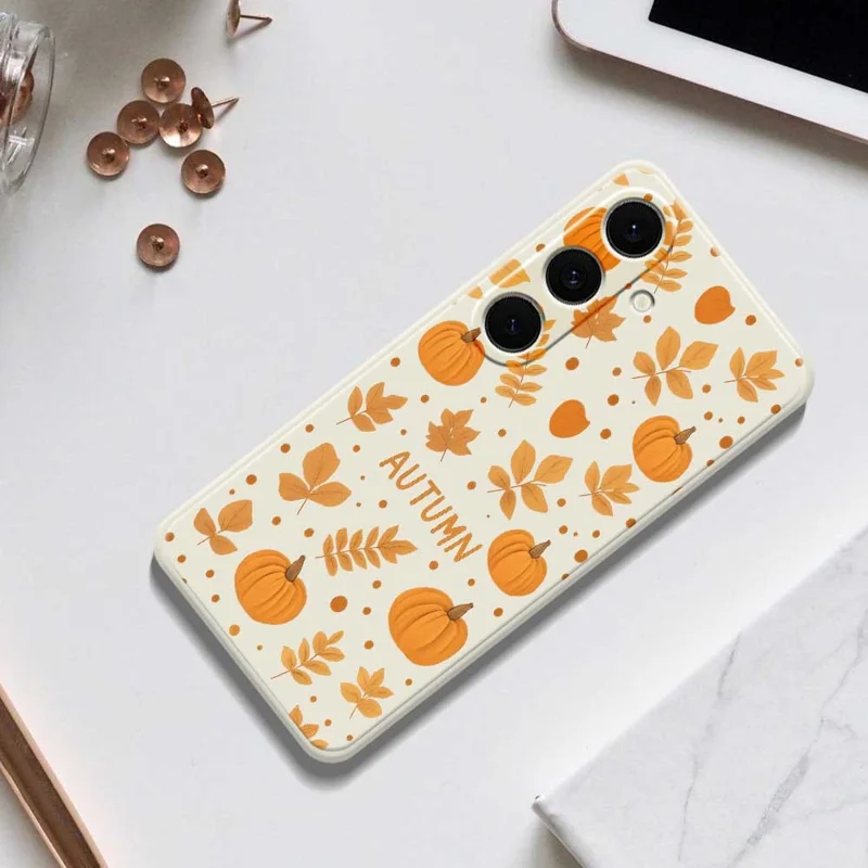 For Samsung Galaxy S25+ Case Autumn Theme Pattern Printing Straight Edge TPU Phone Back Cover - Beige