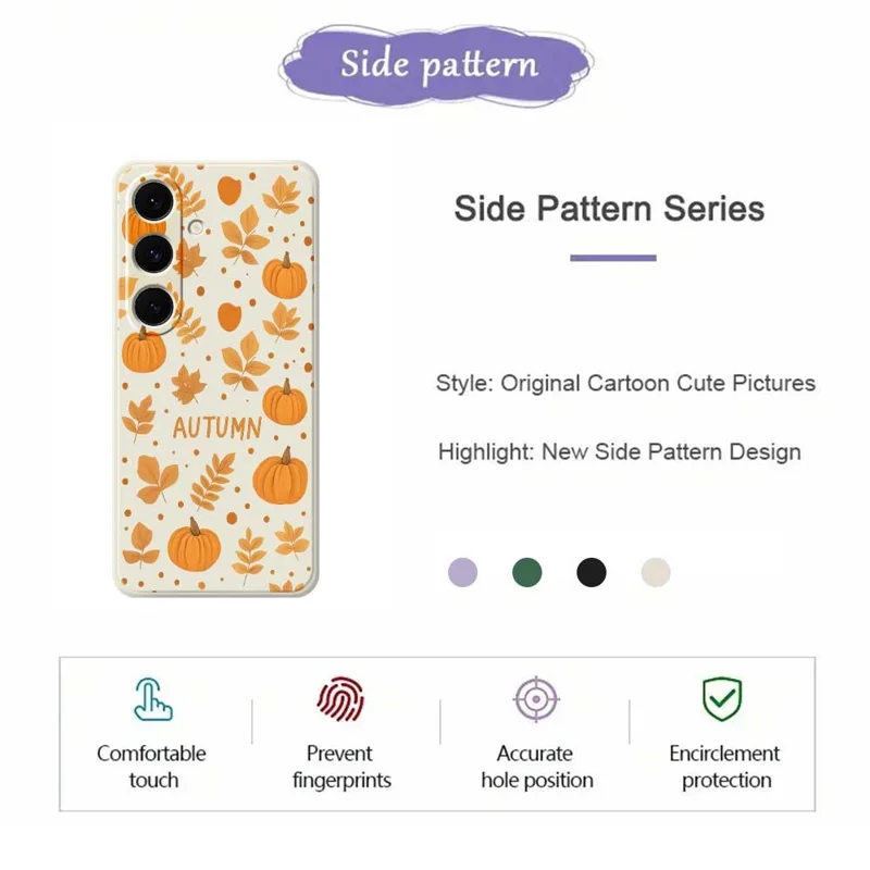 For Samsung Galaxy S25+ Case Autumn Theme Pattern Printing Straight Edge TPU Phone Back Cover - Beige
