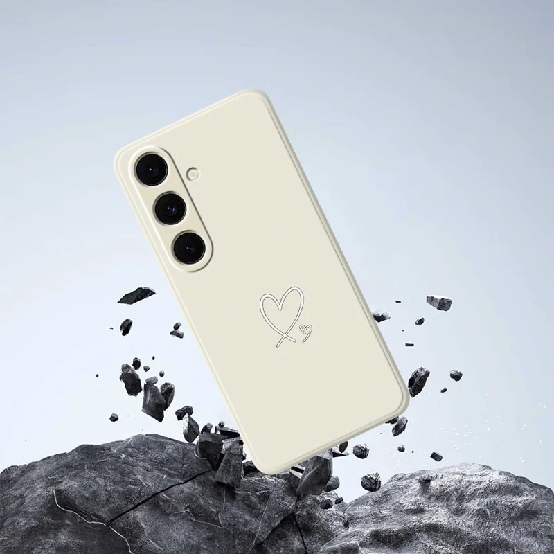 For Samsung Galaxy S25+ Case White Love Pattern Printing Straight Edge TPU Phone Back Cover - Beige
