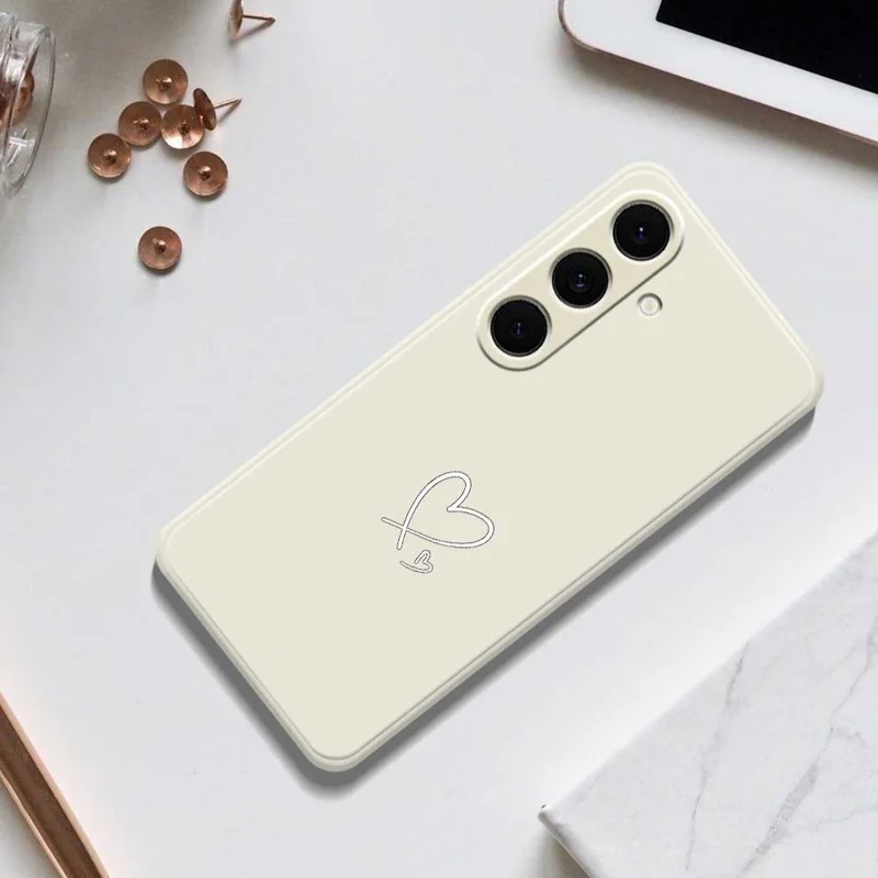 For Samsung Galaxy S25+ Case White Love Pattern Printing Straight Edge TPU Phone Back Cover - Beige
