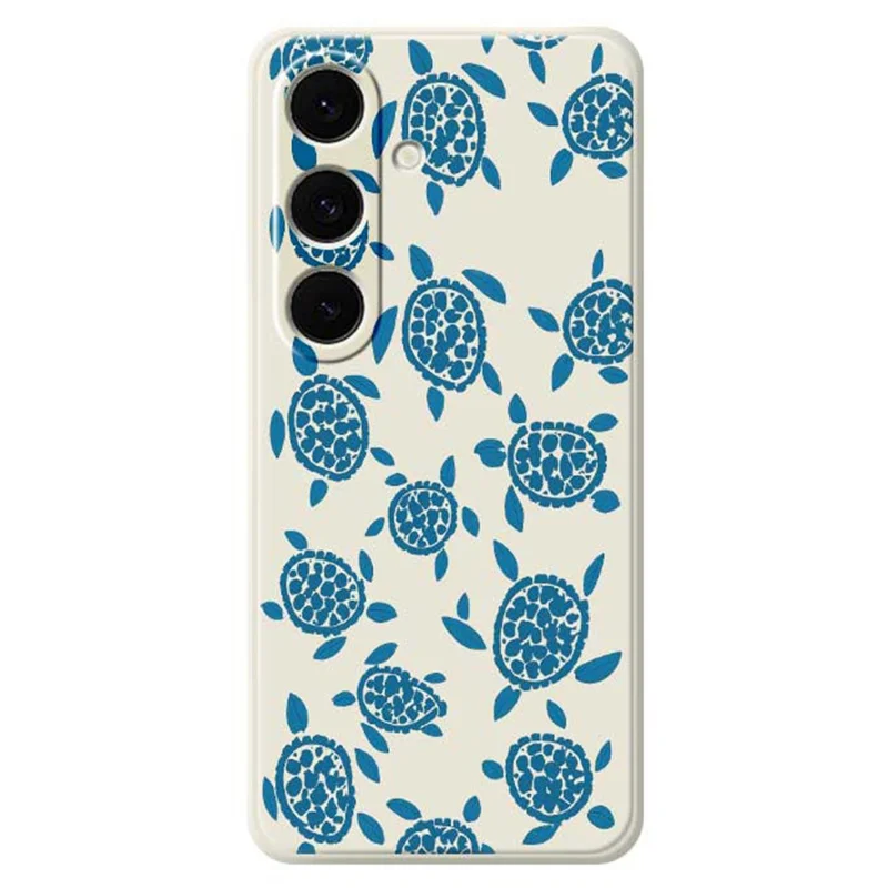 Samsung Galaxy S25+ hoesje met blauw schildpaddenpatroon Rechte rand TPU telefoonhoes - Beige