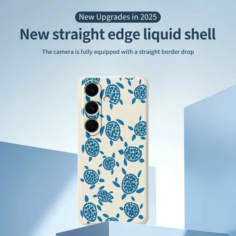 Samsung Galaxy S25+ hoesje met blauw schildpaddenpatroon Rechte rand TPU telefoonhoes - Beige