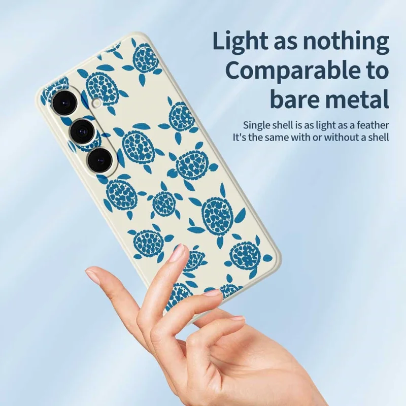 Samsung Galaxy S25+ hoesje met blauw schildpaddenpatroon Rechte rand TPU telefoonhoes - Beige