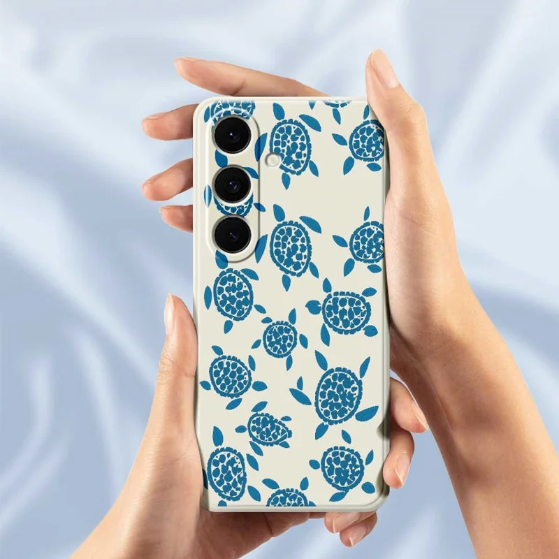 Samsung Galaxy S25+ hoesje met blauw schildpaddenpatroon Rechte rand TPU telefoonhoes - Beige