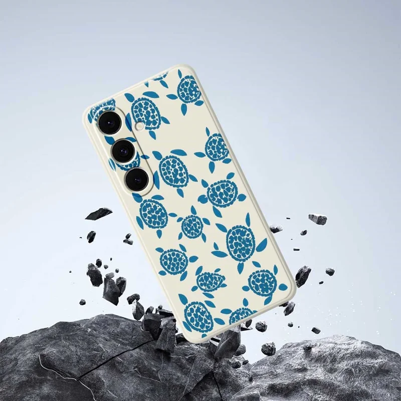 Samsung Galaxy S25+ hoesje met blauw schildpaddenpatroon Rechte rand TPU telefoonhoes - Beige