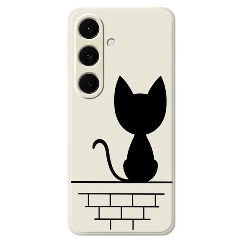For Samsung Galaxy S25+ Case Black Cat on the Wall Pattern Printing Straight Edge TPU Phone Back Cover - Beige