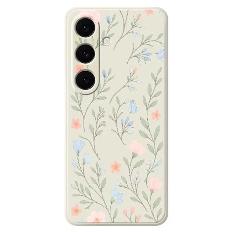For Samsung Galaxy S25+ Case Pink Blue Flowers Pattern Printing Straight Edge TPU Phone Back Cover - Beige