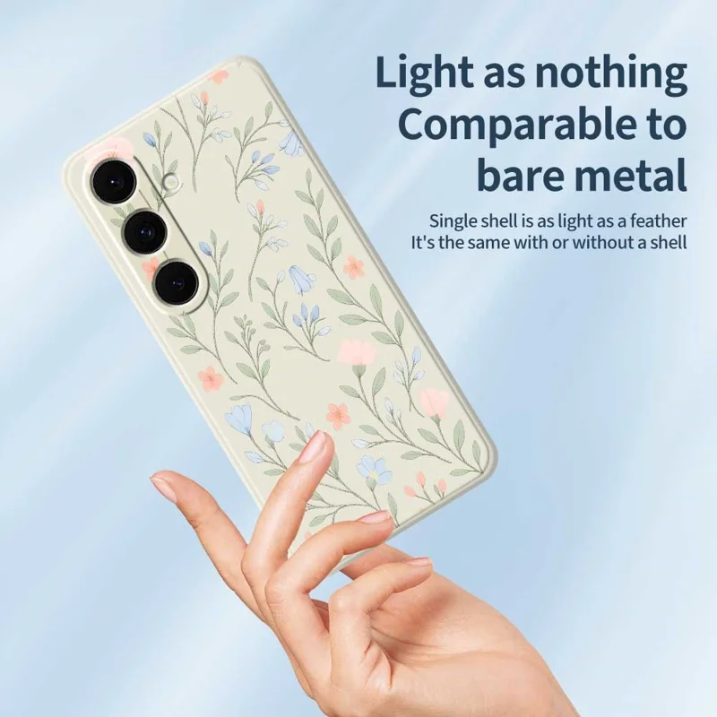 For Samsung Galaxy S25+ Case Pink Blue Flowers Pattern Printing Straight Edge TPU Phone Back Cover - Beige