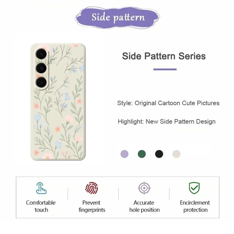 For Samsung Galaxy S25+ Case Pink Blue Flowers Pattern Printing Straight Edge TPU Phone Back Cover - Beige