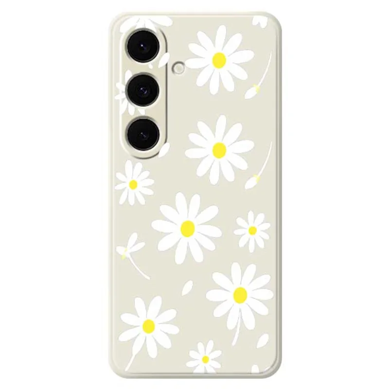 For Samsung Galaxy S25+ Case White Daisy Pattern Printing Straight Edge TPU Phone Back Cover - Beige