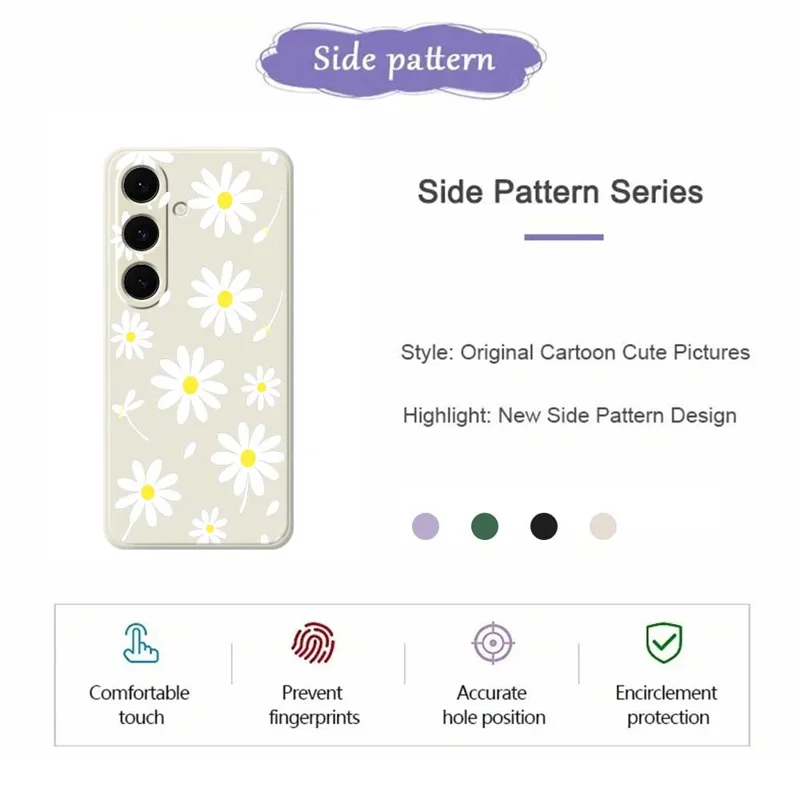 For Samsung Galaxy S25+ Case White Daisy Pattern Printing Straight Edge TPU Phone Back Cover - Beige