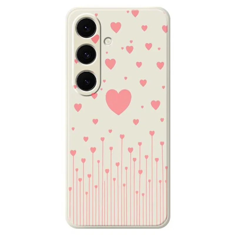 For Samsung Galaxy S25+ Case Pink Love Pattern Printing Straight Edge TPU Phone Back Cover - Beige
