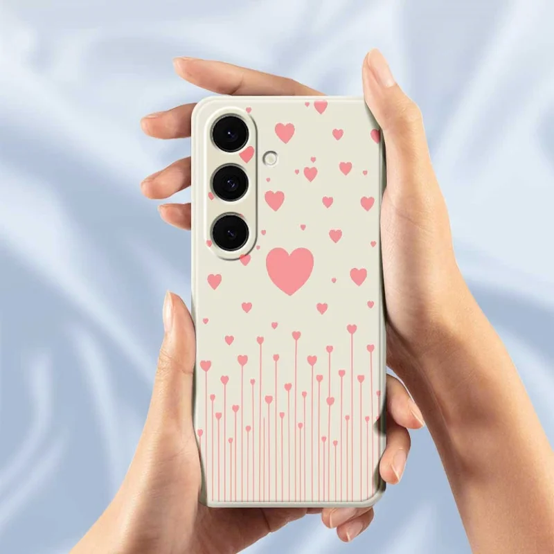 For Samsung Galaxy S25+ Case Pink Love Pattern Printing Straight Edge TPU Phone Back Cover - Beige