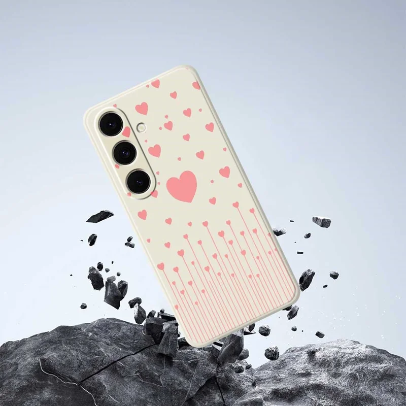 For Samsung Galaxy S25+ Case Pink Love Pattern Printing Straight Edge TPU Phone Back Cover - Beige