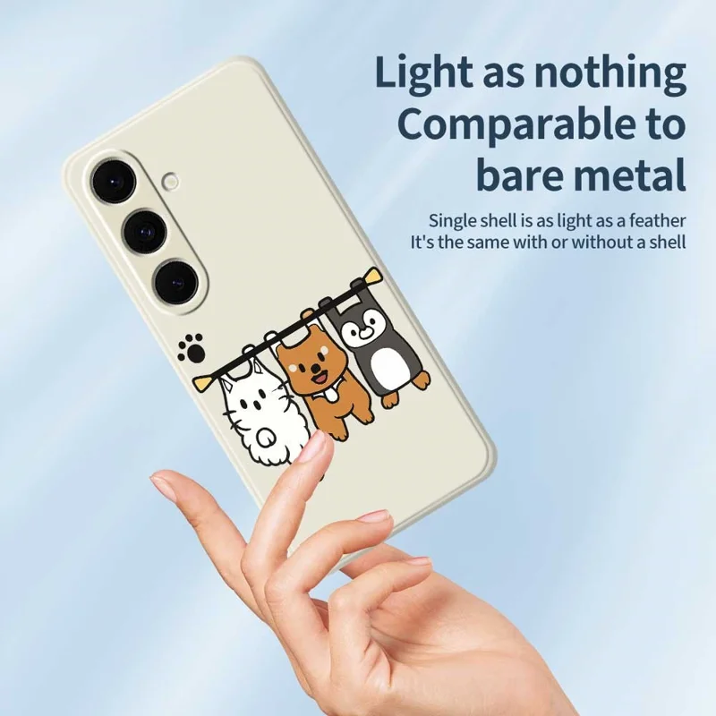 For Samsung Galaxy S25+ Case Three Animal Dolls Pattern Printing Straight Edge TPU Phone Back Cover - Beige