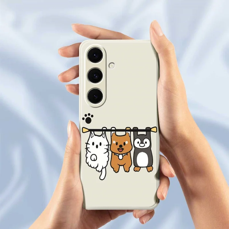 For Samsung Galaxy S25+ Case Three Animal Dolls Pattern Printing Straight Edge TPU Phone Back Cover - Beige
