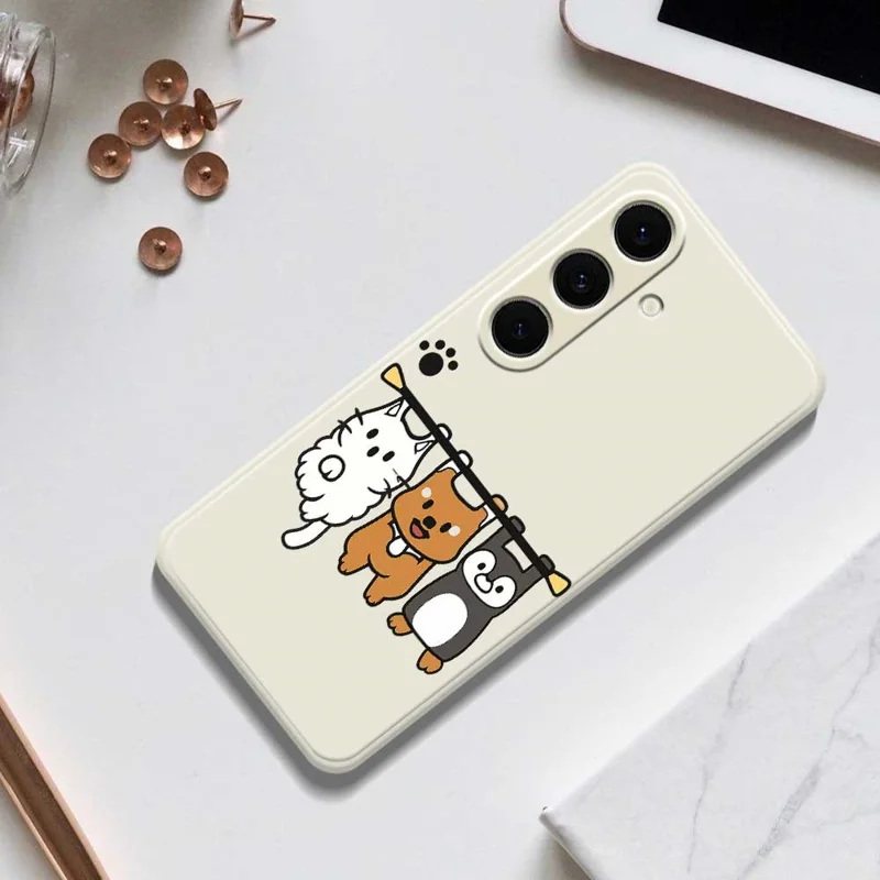 For Samsung Galaxy S25+ Case Three Animal Dolls Pattern Printing Straight Edge TPU Phone Back Cover - Beige