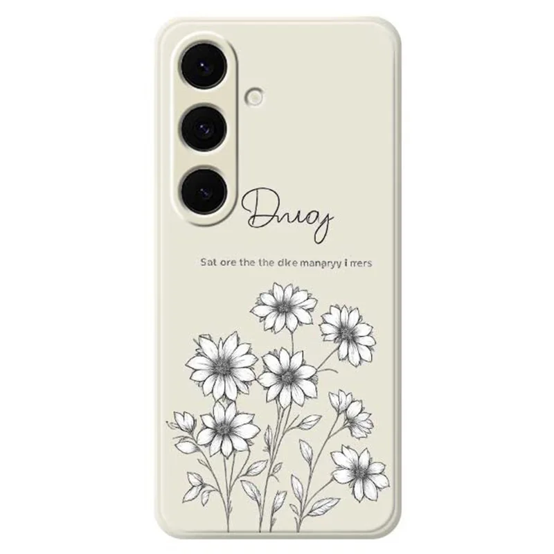 For Samsung Galaxy S25+ Case Sketch Flowers Pattern Printing Straight Edge TPU Phone Back Cover - Beige