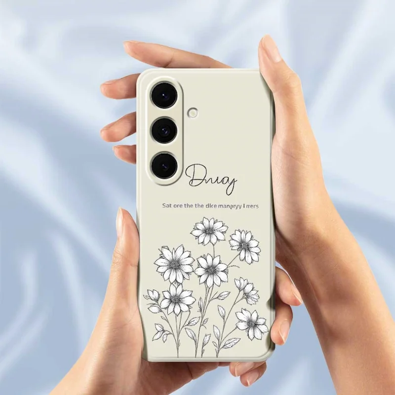 For Samsung Galaxy S25+ Case Sketch Flowers Pattern Printing Straight Edge TPU Phone Back Cover - Beige