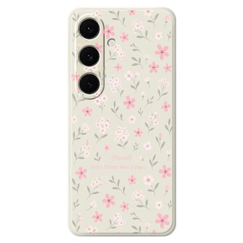 For Samsung Galaxy S25+ Case Small Flower Pattern Printing Straight Edge TPU Phone Back Cover - Beige