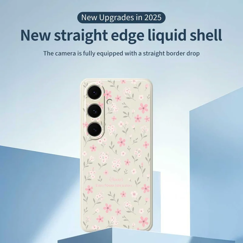 For Samsung Galaxy S25+ Case Small Flower Pattern Printing Straight Edge TPU Phone Back Cover - Beige