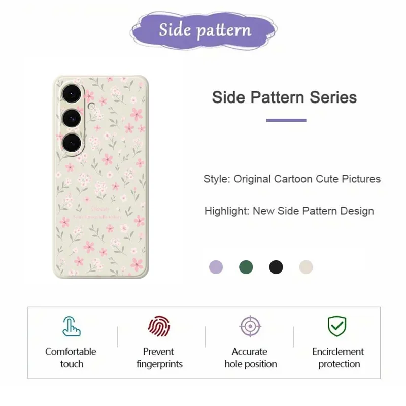 For Samsung Galaxy S25+ Case Small Flower Pattern Printing Straight Edge TPU Phone Back Cover - Beige