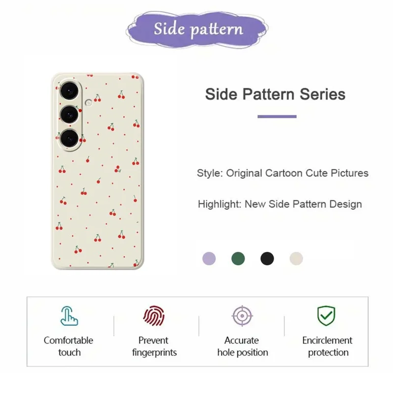 For Samsung Galaxy S25+ Case Red Cherry Pattern Printing Straight Edge TPU Phone Back Cover - Beige