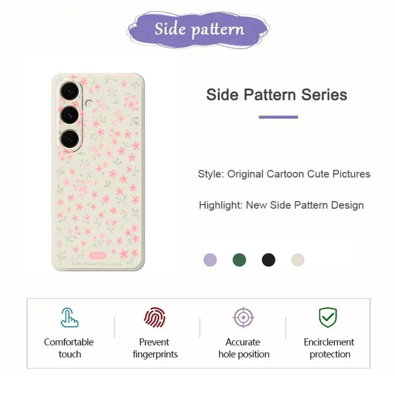 For Samsung Galaxy S25+ Case Pink Small Flowers Pattern Printing Straight Edge TPU Phone Back Cover - Beige