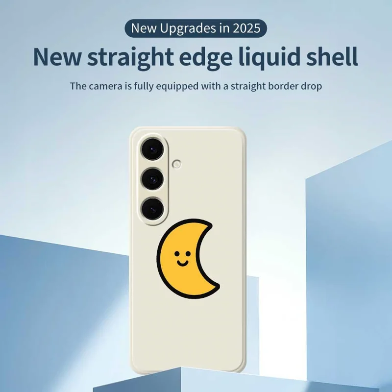 For Samsung Galaxy S25+ Case Yellow Moon Pattern Printing Straight Edge TPU Phone Back Cover - Beige