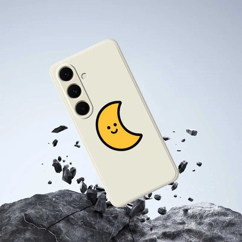 For Samsung Galaxy S25+ Case Yellow Moon Pattern Printing Straight Edge TPU Phone Back Cover - Beige